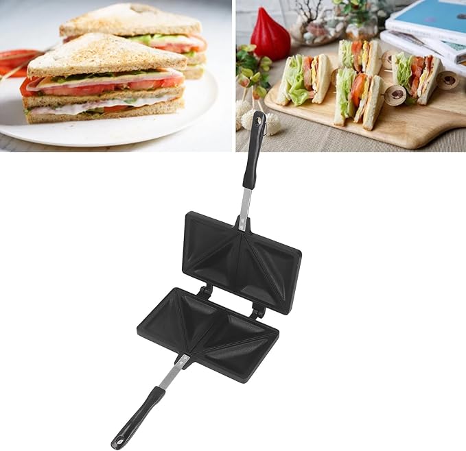 Hot Sandwiches Maker, Grilled Sandwiches and Panini Maker Pan Stovetop Toasted with Handle Non-Stick Double Sided Frying Pan for Home Kitchen(Black)