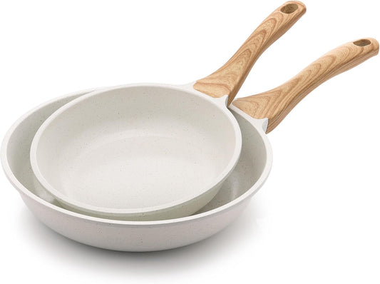 SENSARTE Nonstick Frying Pan Skillets, White Ceramic Coating Omelette Pans, Healthy Cookware Chef's Pan, Free of Intentionally Added PTFE & PFAS (8+10 Inch)