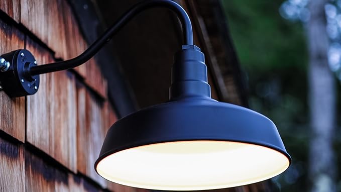Steel Lighting Co. Gardena Barn Light | Outdoor Wall Mounted | 16" Dome | 11" Straight Arm | Farmhouse Light Made in America | Green Exterior/White Interior