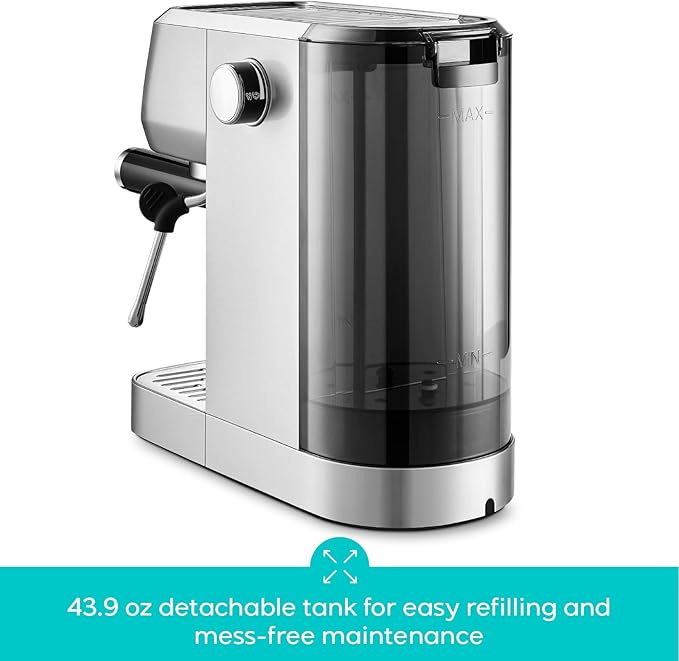 CASABREWS 3700 Essential Espresso Machine 20 Bar, Stainless Steel Cappuccino & Latte Machine with Steam Frother for Home, 43.9oz Water Tank, Silver
