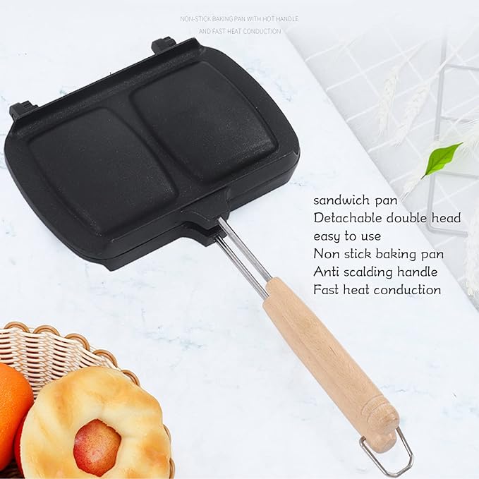 Topyond Double Sandwich Maker, Sided Nonstick Panini Press Breakfast Sandwich Maker, Grilled Cheese Maker with Removable Handles, Aluminum Alloy Material, Easy to Clean