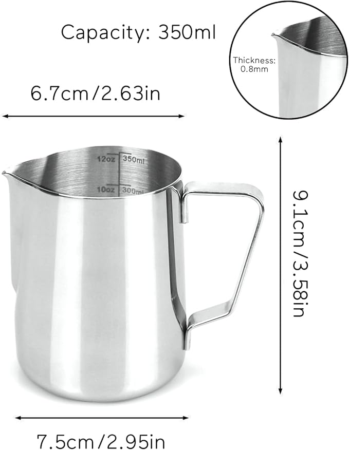 12oz Milk Frothing Pitcher, Stainless Steel Espresso Latte Steaming Pitcher, Milk Frother for Coffee Cappuccino With Latte Art Pen - Barista Tools and Espresso Machine Accessories