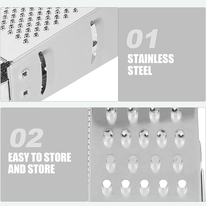 Cheese Grater - Stainless Steel Vegetable Grater, 4 Side Ktichen Box Graters with Handle, Multifunction Cutter Slicer for Cheese, Potato, Fruit, Vegetable 3.5 x 7.9 inch