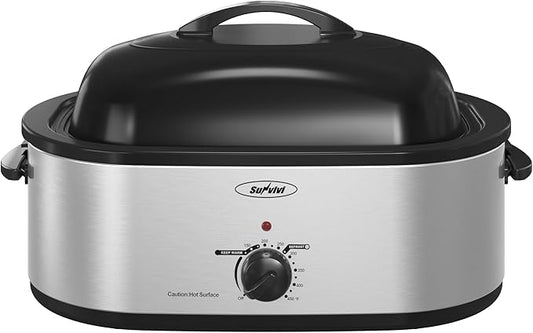 Sunvivi Electric Roaster,18 Quart Roasting Oven with Self-Basting Lid Removable Pan,Turkey Roaster Oven with 150 to 450F Temperature Control Cool-Touch Handles,Silver
