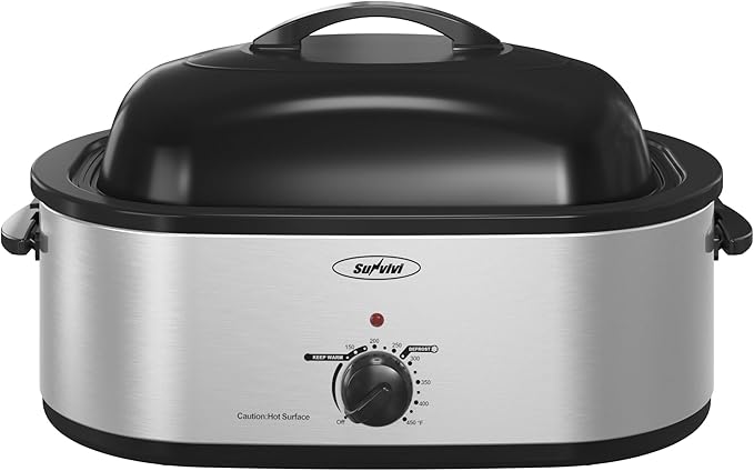 Roaster Oven, Electric Roaster Oven with Viewing Lid, Large Roaster with Removable Pan & Rack, Turkey Roaster with Unique Defrost/Warm Function, Stainless Steel, Sliver, 18QT