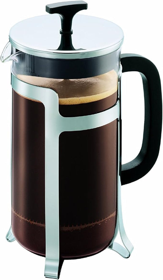 Bodum 34oz Jesper French Press Coffee Maker, High-Heat Borosilicate Glass, Polished Stainless Steel – Made in Portugal