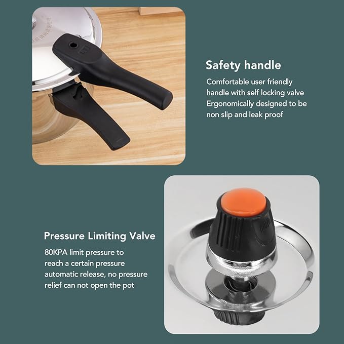 Stainless Steel Pressure Cooker, Fast Cooking Pot with Safety Valve, Multifunctional Design, Intelligent , Universal for Induction Cooktops and Stoves, Comfortable (2L)