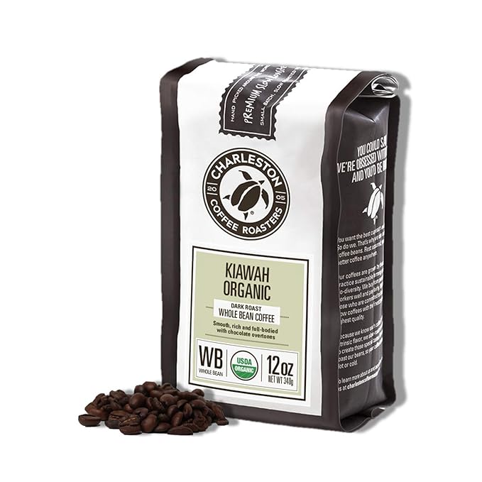 Charleston Coffee Roasters | Specialty Organic Whole Bean Coffee | Hand Picked, Premium Slow Roast | (Kiawah, Dark Roast) 12oz