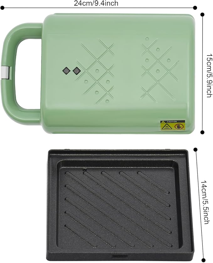 Sandwich Maker, Portable Breakfast Machine, 600W Electric Sandwich Maker, for Making Various Kinds Of Sandwiches, Eggs, Bacon, Etc (Green)