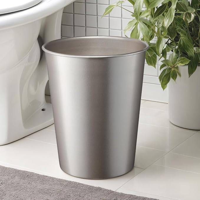 Monarch Abode Pewter Handcrafted Metal Wastebasket for Home Office Bedroom, Decorative Waste Basket, Modern Bathroom Garbage Can, Durable & Decorative Trash Bin, Pewter Bathroom Trash Can