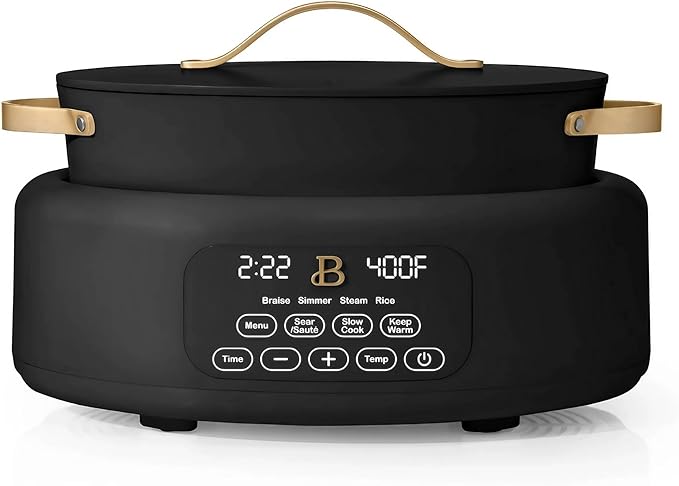 Beautiful 10-in-1 6Qt Electric Multi-Cooker by Drew Barrymore – Slow and Rice Cooker, Steamer, Dutch Oven, Sauté & More – Touch Display, Oven Safe, Dishwasher Safe (Black Sesame)