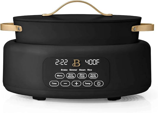 Beautiful 10-in-1 6Qt Electric Multi-Cooker by Drew Barrymore – Slow and Rice Cooker, Steamer, Dutch Oven, Sauté & More – Touch Display, Oven Safe, Dishwasher Safe (Black Sesame)