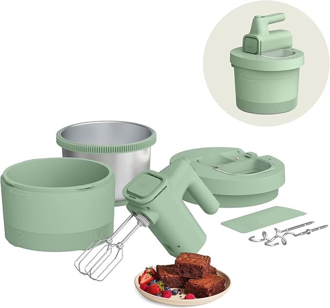 bella 3.5 Qt Hand & Stand Mixer, 2 in 1 Electric Mixer with Bowl, Dough Hook, Whisk & Egg Beater, Multifunctional Handheld Blender & Mixer for Baking, 200 Watt, Seaglass