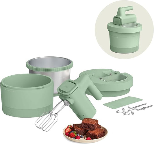 bella 3.5 Qt Hand & Stand Mixer, 2 in 1 Electric Mixer with Bowl, Dough Hook, Whisk & Egg Beater, Multifunctional Handheld Blender & Mixer for Baking, 200 Watt, Seaglass
