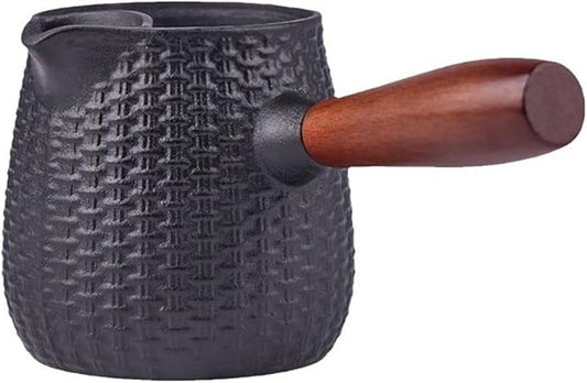 Handcrafted Cast Iron Teapot for Open Flame Brewing - Side Handle Tea Kettle for Milk Tea, Boiling, and Steeping - Traditional Tea Set (Bamboo Weaving)