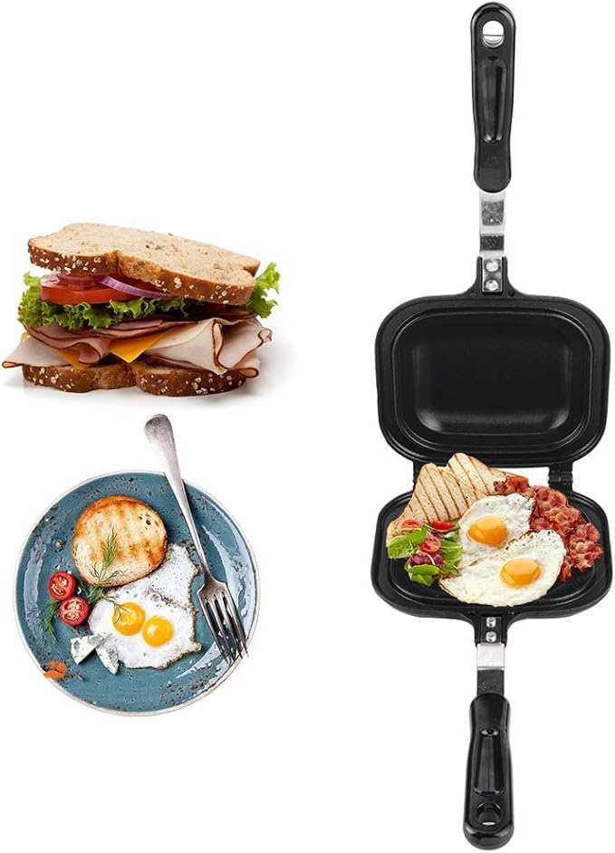 Oumefar Frying Pan Square Double-Sided Pancake Pan Nonstick Cooking Pan Sandwich Maker Multifunction Baking Pan for Toaster Breakfast Omelette