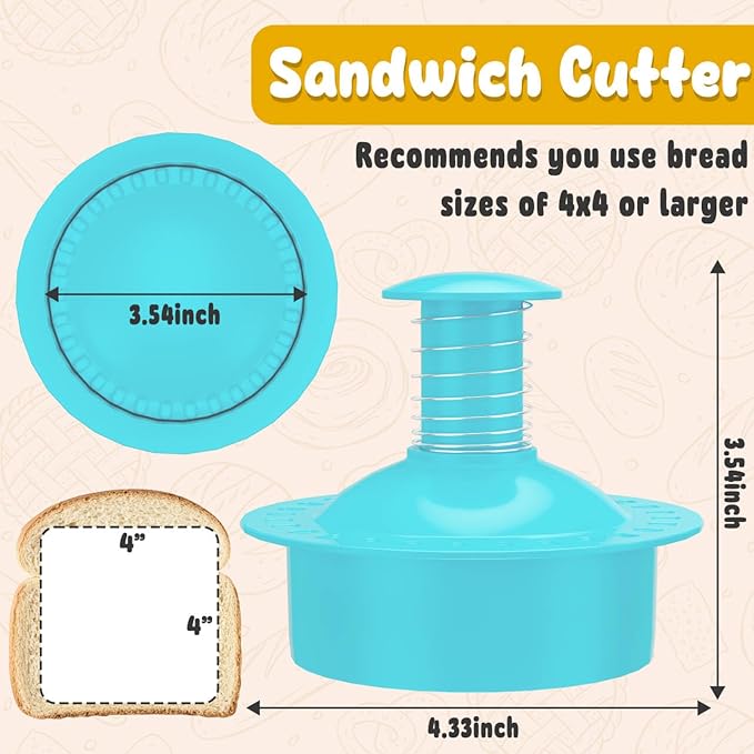 Sandwich Cutter and Sealer Round Cut and Seal Sandwich Maker, Crustless Peanut Butter & Jelly Sandwich Cookie Cutter-Baby Blue Round