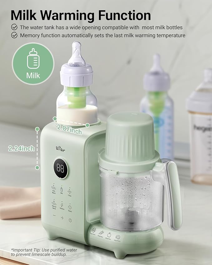 Bear Baby Food Maker with Two Layer Steam Baskets, One Step Baby Food Processor Steamer Puree Blender, Baby Food Mill with Bottle Warming Sterili-zing Auto Cleaning Function, BPA-Free