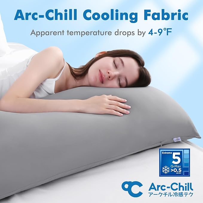 Avolare Cooling Pillow Cases, Arc-Chill Q-max>0.5 Body Pillowcases for Hair Skin and Hot Sleepers, Soft Silky 20" x 54" Summer Long Pillow Cover with Zipper 1 Pack - Grey