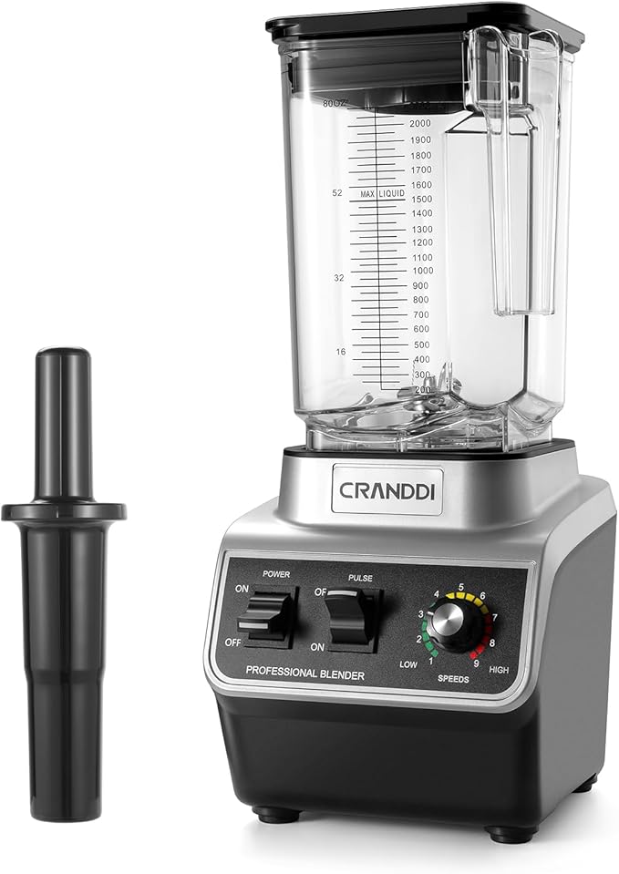 CRANDDI Professional Smoothie Blender, 80oz BPA-Free Countertop Blenders for Smoothies, Shakes & Ice Crushing, 1500W Compact Commercial Kitchen Blender with Stainless Steel Blade, 120V, K96
