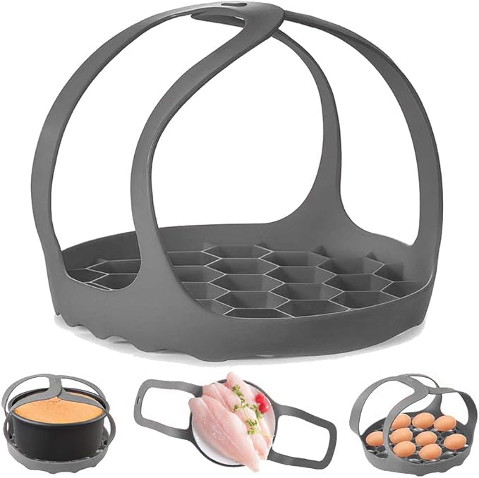 Pressure Cooker Sling, Silicone Bakeware Sling for 3Qt Instant Pot, Multi-function Cooker Anti-scalding Bakeware Lifter Steamer Rack, BPA-Free Silicone Egg Steamer Rack (Gray)