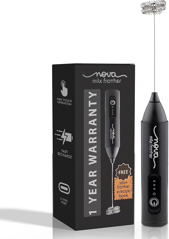 Milk Frother for Coffee, Rechargeable Electric Handheld Frother Wand with Dual Whisk, 3 Speed Settings, Fast Recharge, Powerful Motor, Handheld Mixer Electric 1 Year Warranty
