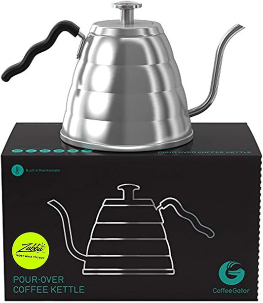 Gooseneck Kettle with Thermometer - 34oz Premium Stainless Steel Pour Over Coffee Maker Kettle, Stove Top, w/Precision Drip Spout, for Drip Coffee, French Press, Tea Kettle, 4 Cup