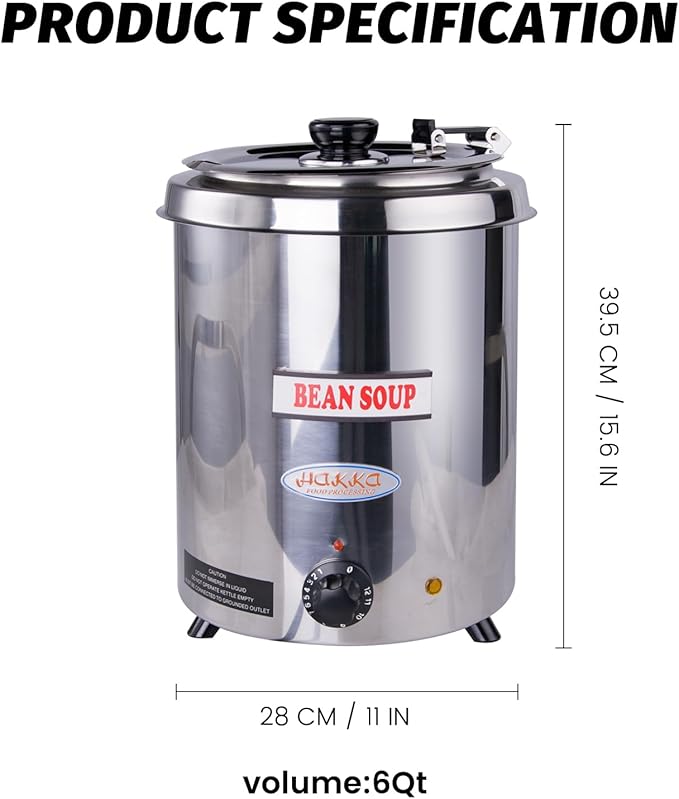 6Qt Soup Warmers Commercial Soup Kettle Warmer with Hinged Lid and Detachable Stainless Steel Pot, Food Warmer for Parties, Buffet