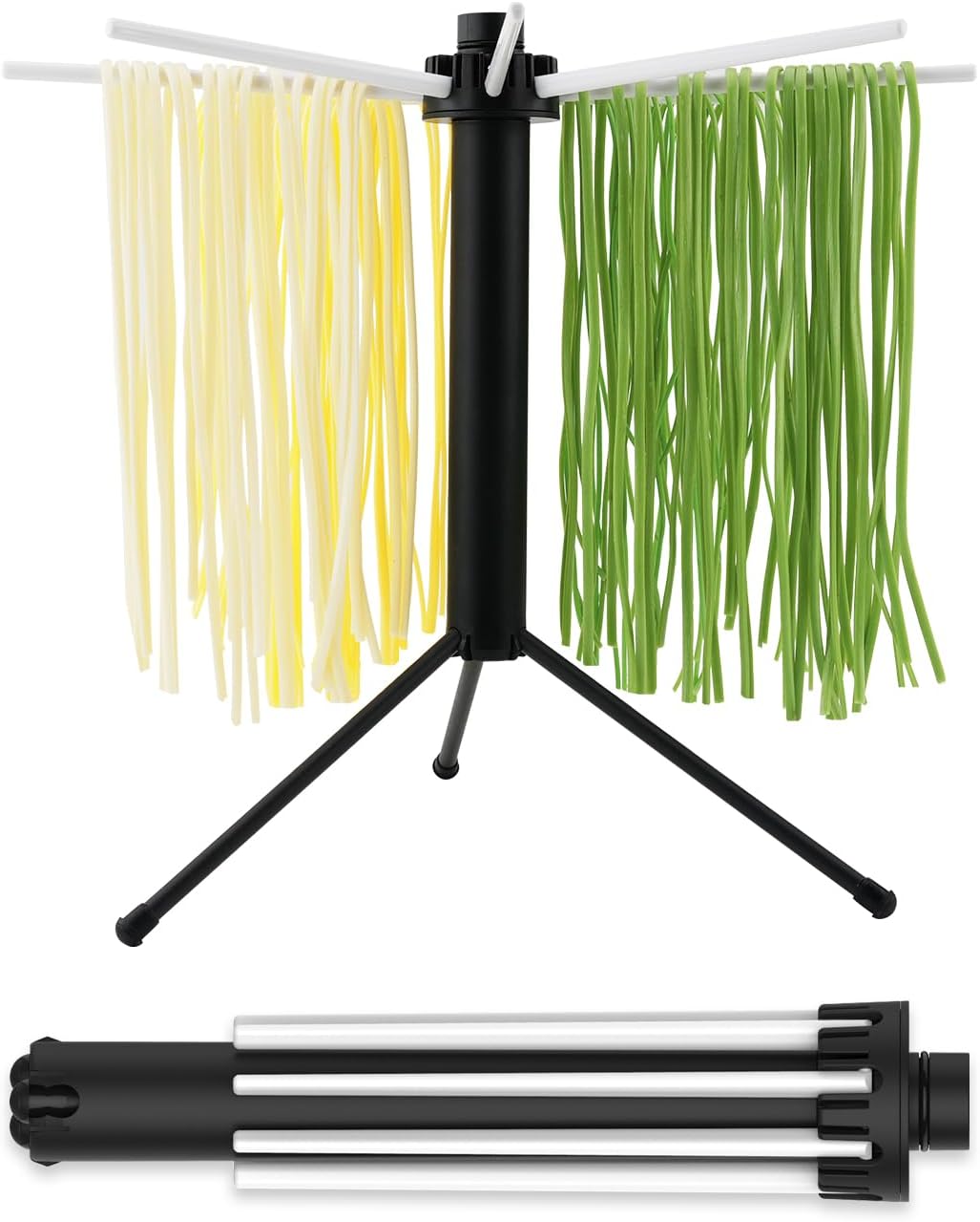 KITCHENDAO Collapsible Pasta Drying Rack, Plastic Foldable Homemade Fresh Spaghetti Noodle Tree Stand Hanger for Kitchen, Detachable for Easy Cleaning, Rotatable Arms, Hold up to 5lbs
