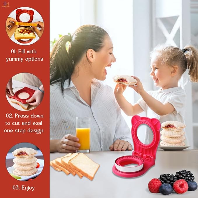 Sandwich Cutter and Sealer Uncrustables Maker Crustless Bread Cutter Sandwich Decruster For Kids Back to School Bento Box Accessories (Pink)