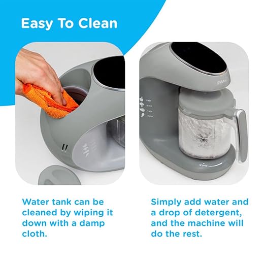EVLA'S Baby Food Maker, Steamer, Blender, Baby Food Processor for Healthy Homemade Baby Food in Minutes, Touch Screen with 6 Reusable Food Pouches, Baby Registry Essential, Grey