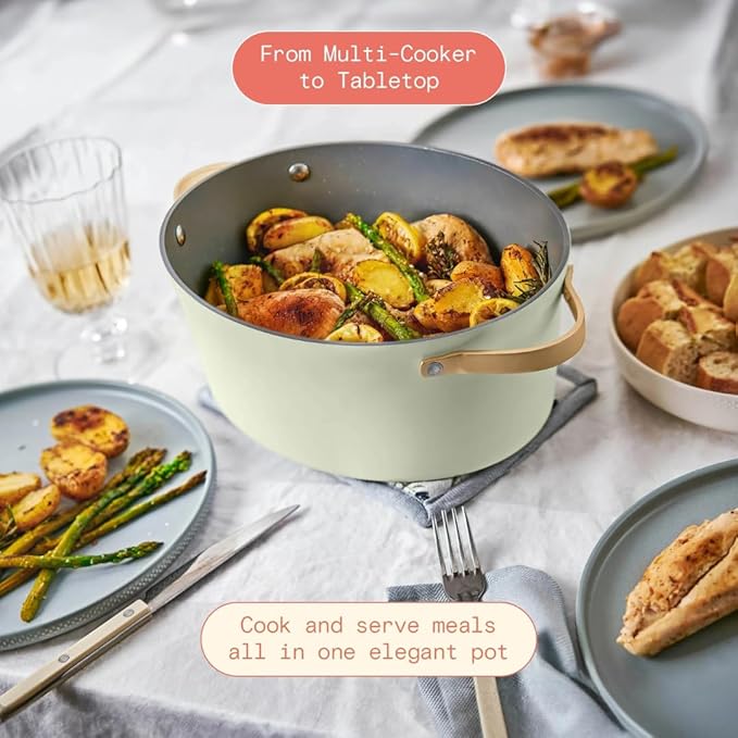 Beautiful 10-in-1 Electric Multi-Cooker by Drew Barrymore, 6-quart, digital display, 10 cooking functions, non-stick pot, easy one-touch control (Sage Green)