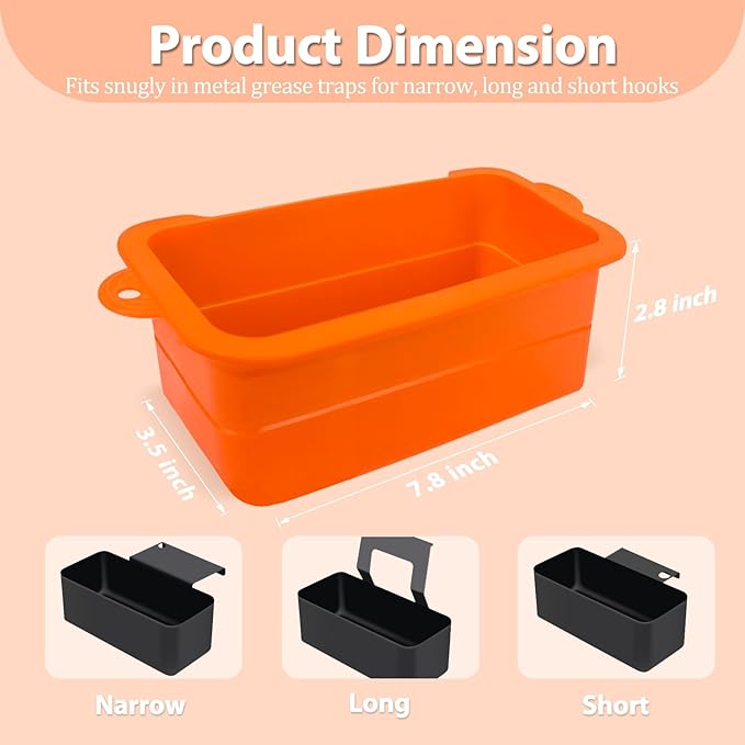 Silicone Grease Cup Liners for Black-Stone 36 28 22 17 Inch Griddle, 2 Pack Reusable Drip Pans Grill Catchers Black-Stone Griddle Accessories, Orange