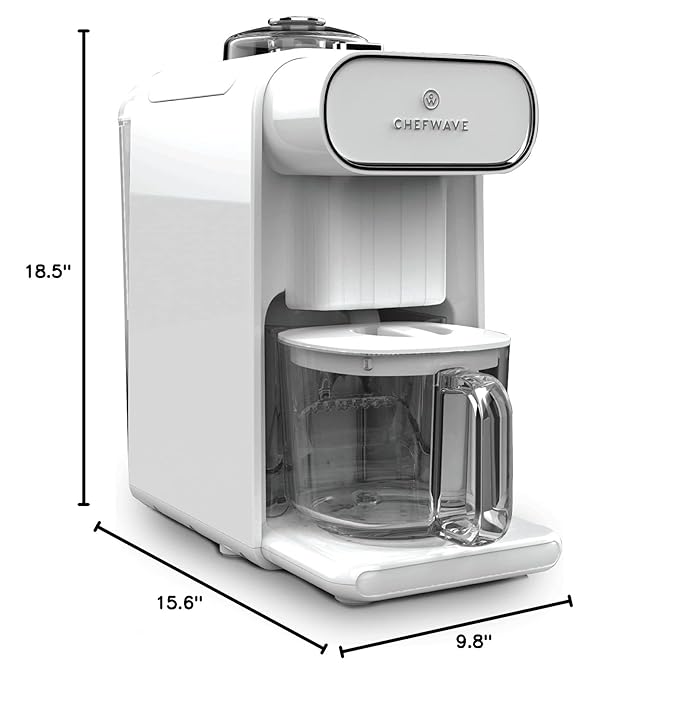 ChefWave Milkmade Non-Dairy Milk Maker – 6-in-1 Plant-Based Milk Machine for Almond, Oat, Soy, Cashew, Coconut & Macadamia – No Soaking, Auto-Clean, Delay Start, Glass Pitcher – White