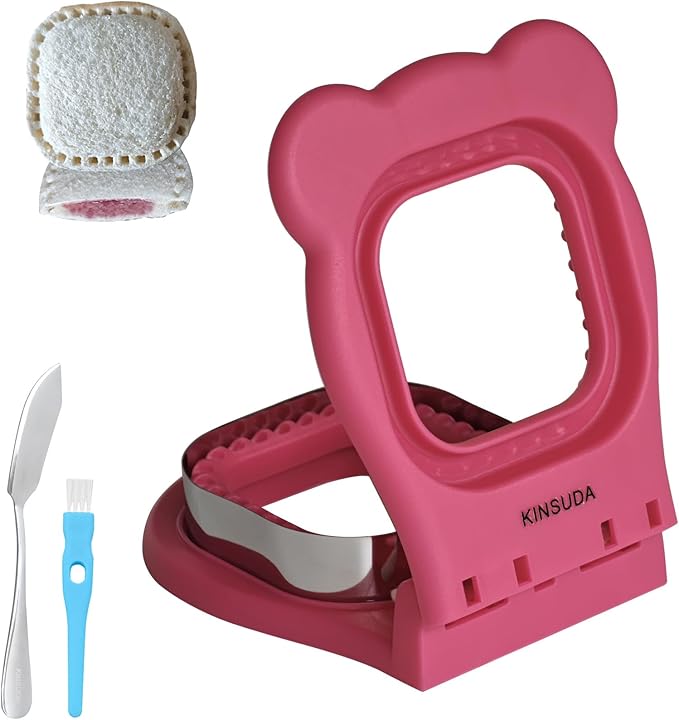 Sandwich Cutter and Sealer - 3.7" Circle & Square Pocket Sandwich Maker, Intuitive & Easy-to-Use for Boys &Girls, Perfect for Breakfast & Lunchboxes (Fuchsia, Square)