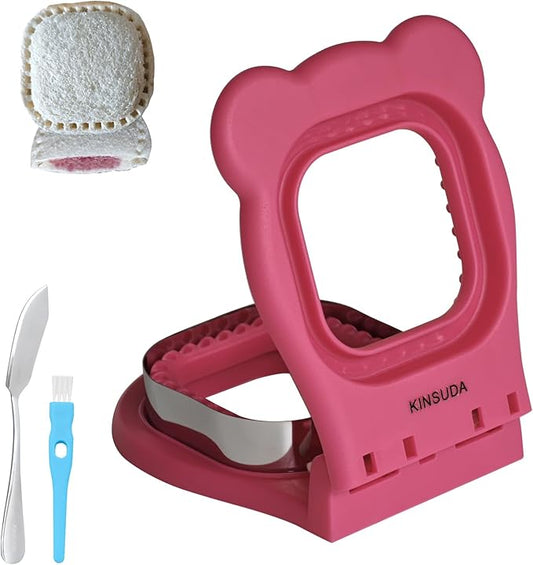 Sandwich Cutter and Sealer - 3.7" Circle & Square Pocket Sandwich Maker, Intuitive & Easy-to-Use for Boys &Girls, Perfect for Breakfast & Lunchboxes (Fuchsia, Square)
