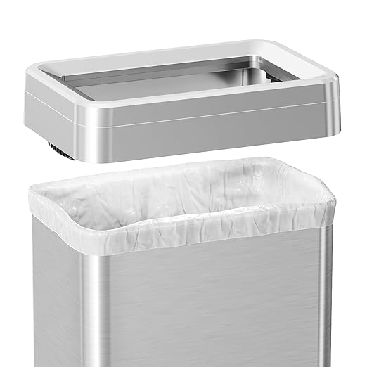 iTouchless 16 Gallon Open Top Kitchen Trash Can Recycling Bin with Wheels and Double Odor Filters Rectangular Commercial Stainless Steel 60 Liter Trashcan Home Office Work Bedroom Livingroom Garage