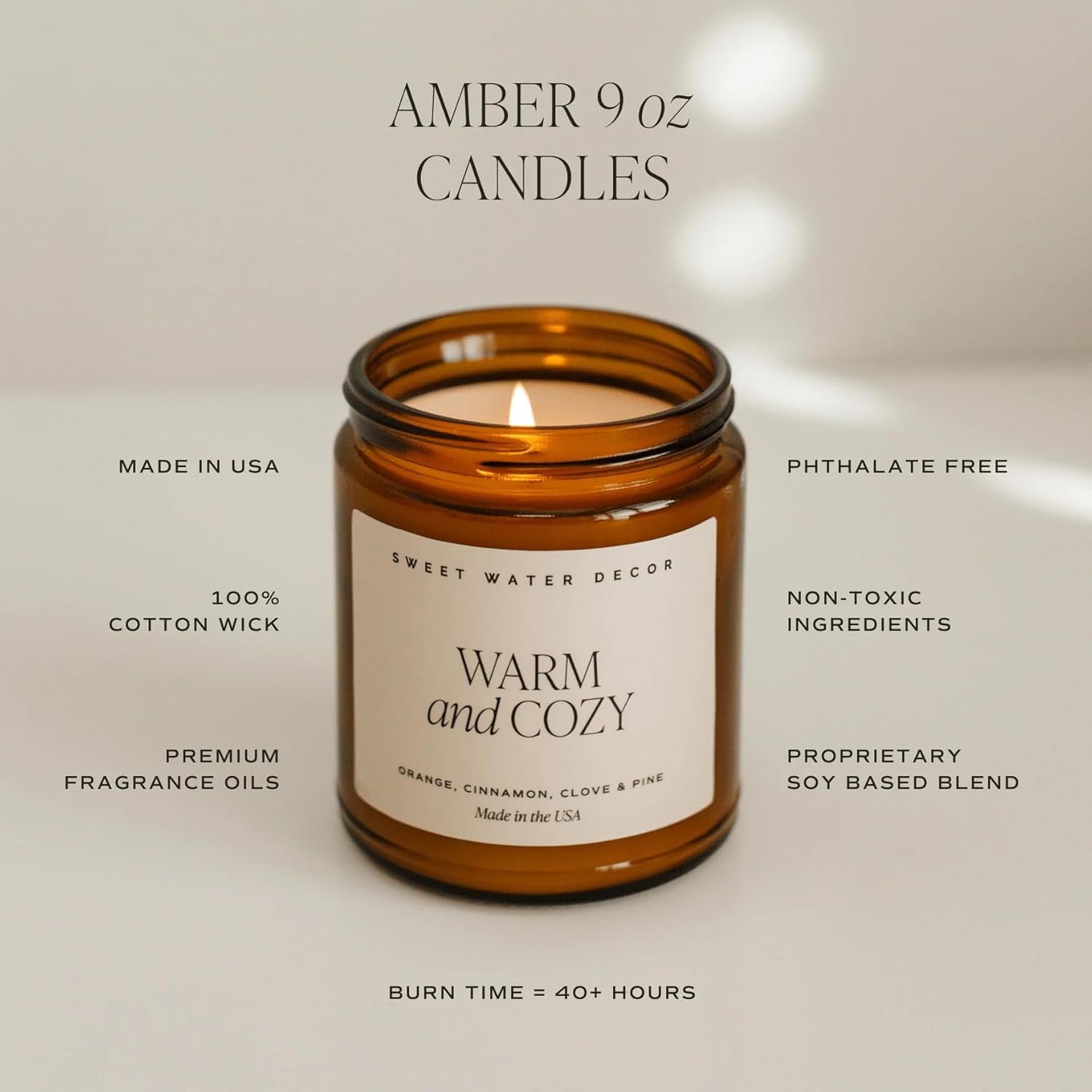 Sweet Water Decor Fall Candles for Home Scented - Hand Poured Soy Wax Autumn Candle with Apple & Cinnamon Scent - 40 Hour Burn Time Long Lasting Fall Candles Soy - Amber Glass Jar for Candle Decor