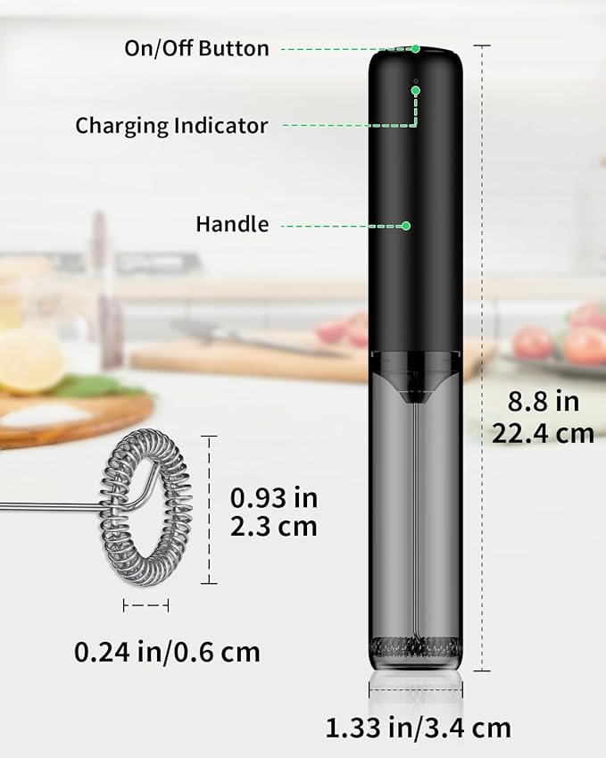 Pawfly Rechargeable Milk Frother Wand, Milk Frother Handheld with Stainless Steel Whisk, Portable Coffee Frother, Powerful Electric Drink Mixer Foam Maker for Cappuccino Latte Matcha Hot Chocolate