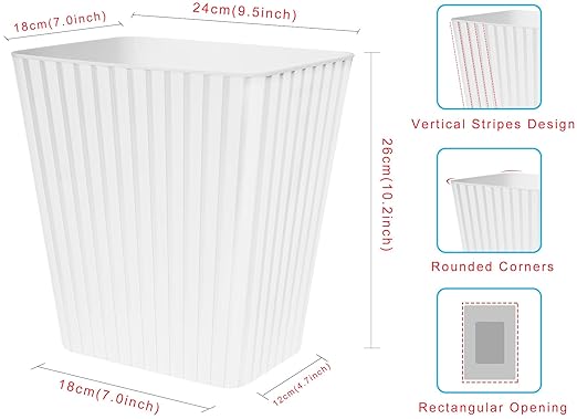DAJITRE Plastic Small Trash Can, 3.5 Gallon Rectangular Wastebasket for Bathrooms, Laundry Room, Kitchens, Offices, Kids Rooms, Dorms (2, White)