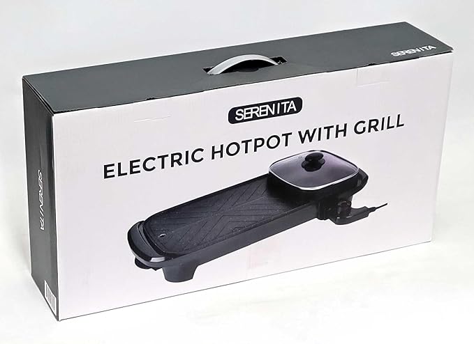 Electric 2 in 1 Grill with Shabu Shabu Hot Pot. Multifunctional Indoor Teppanyaki Korean BBQ Capacity for 2-5 People