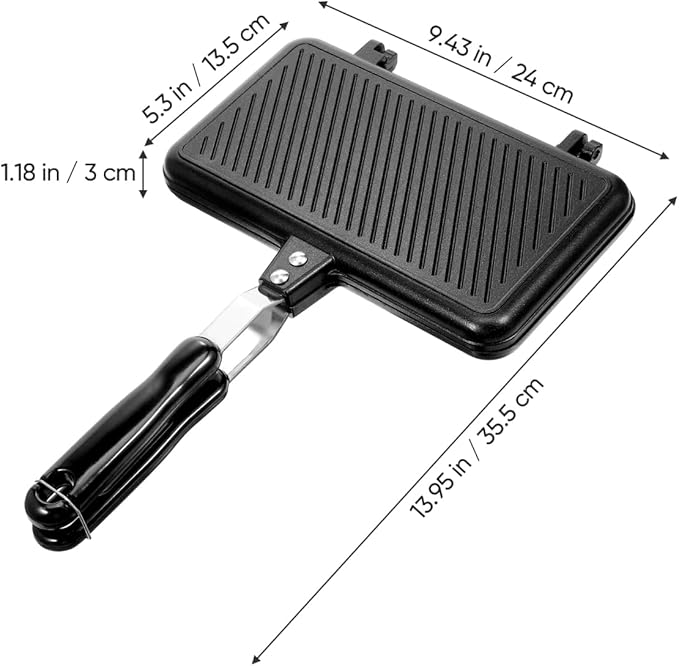 Double- Sided Frying Pan Non- Stick Grill Pan Waffle Maker Sandwich Baking Mold for Cake Toast Snack Breakfast, Aluminum Sandwich Maker