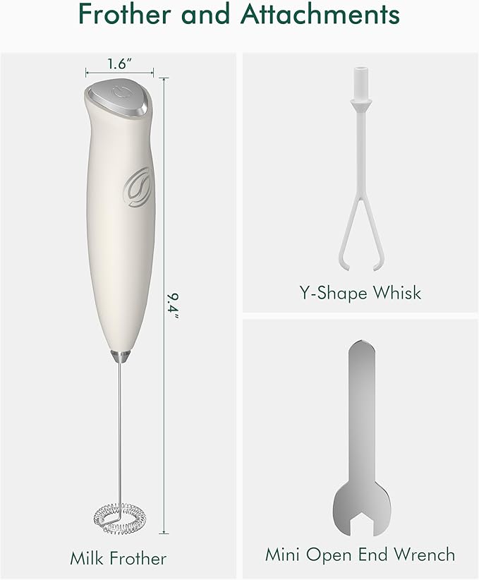 Milk Frother Wand Coffee Frother Handheld Drink Mixer Handheld with 2 Whisks Electric Whisk Stirrers Electric Milk Frother for Coffee Mixer Wand Milk Foamer-White