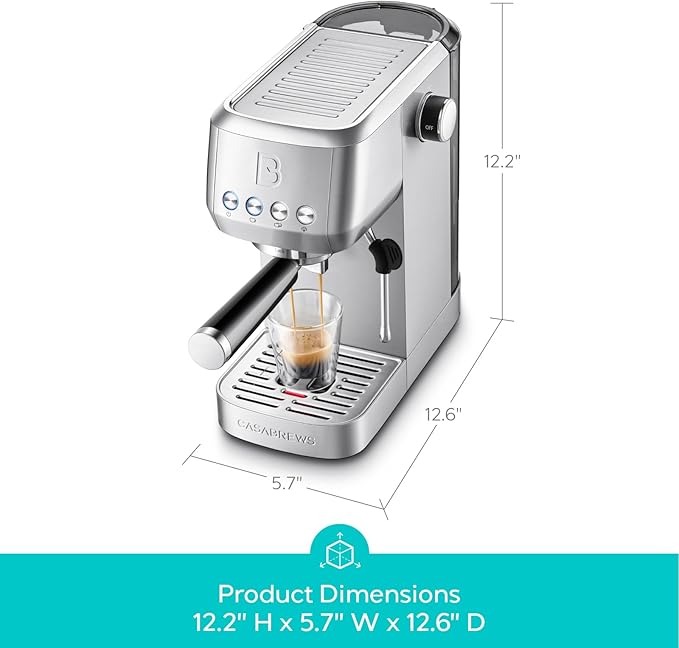 CASABREWS 3700 Essential Espresso Machine 20 Bar, Stainless Steel Cappuccino & Latte Machine with Steam Frother for Home, 43.9oz Water Tank, Silver