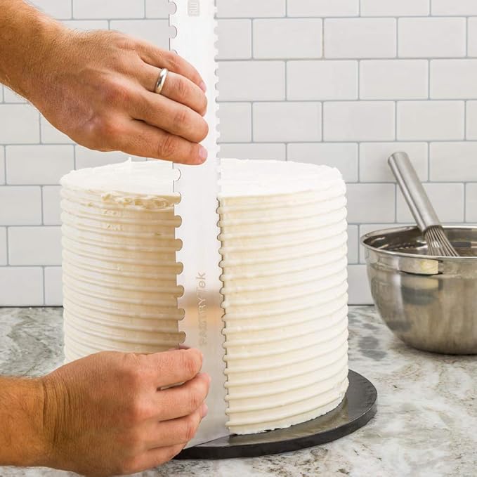 Restaurantware 19.8 Inch x 2 Inch Cake Comb 1 Semicircle Decorating Comb - Double-Sided Assorted Edges Stainless Steel Icing Smoother For Decorating Or Sculpting Desserts