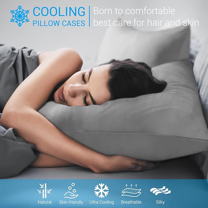 Avolare Cooling Pillow Cases, 2 Pack Arc-Chill Q-max>0.5 Cool King Size Summer Pillow Cover for Hair Skin, Soft Silky 20" x 36" Stain Pillowcase Protector with Zipper - Gray