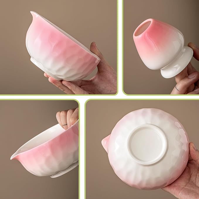 Clay&Fire Matcha Whisk Set，9 Pcs Ceramic Matcha Set, 15 OZ Matcha Bowl with Spout and Whisk，Matcha Kit for Friend, Ideal Gift for Matcha Lover（Gradient Pink）