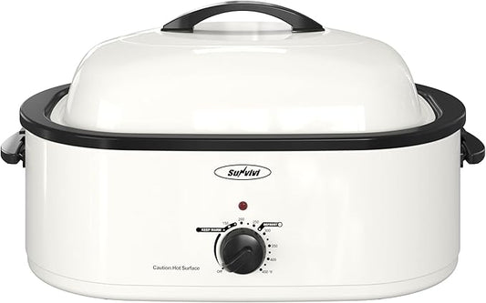 Roaster Oven, Electric Roaster Oven with Viewing Lid, Large Roaster with Removable Pan & Rack, Turkey Roaster with Unique Defrost/Warm Function, Stainless Steel, White, 20QT