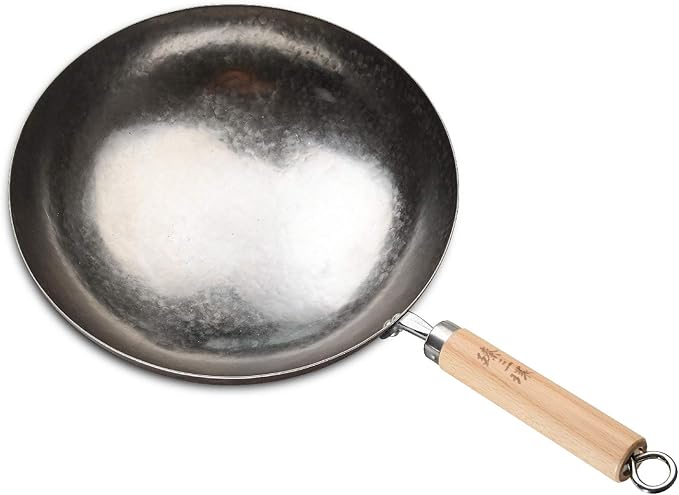 臻三环 ZhenSanHuan Chinese Hand Hammered Iron Pow Woks and Stir Fry Pans Wooden Handle (Silver-NOT Seasoned 32cm)