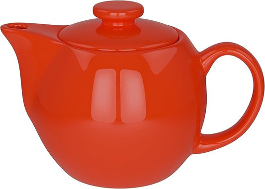 OmniWare 14 Oz Stoneware Teapot with Stainless Steel Mesh Infuser (Simply Red) - Microwave & Dishwasher Safe, Removable Infuser, Retro-Style Kitchenware Ideal for Loose Tea Brewing